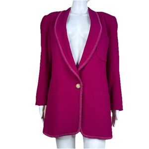 VTG Harris Wallace Jacket Womens Blazer S-SZ 100%Wool fuchsia Lining 1 Fn Pocket